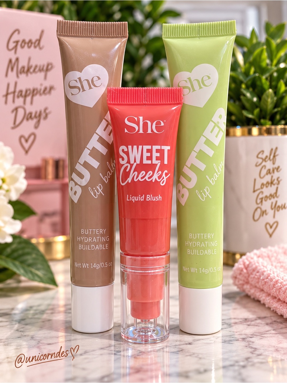 S.he Makeup 3pc Bundle Butter Up Babe Lip Balm Sweet Cheeks Blush Sealed